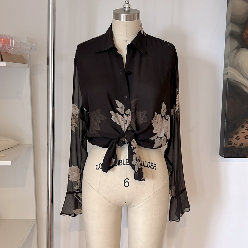 Vintage Emanuel Ungaro 100% Silk Sheer Floral Blouse